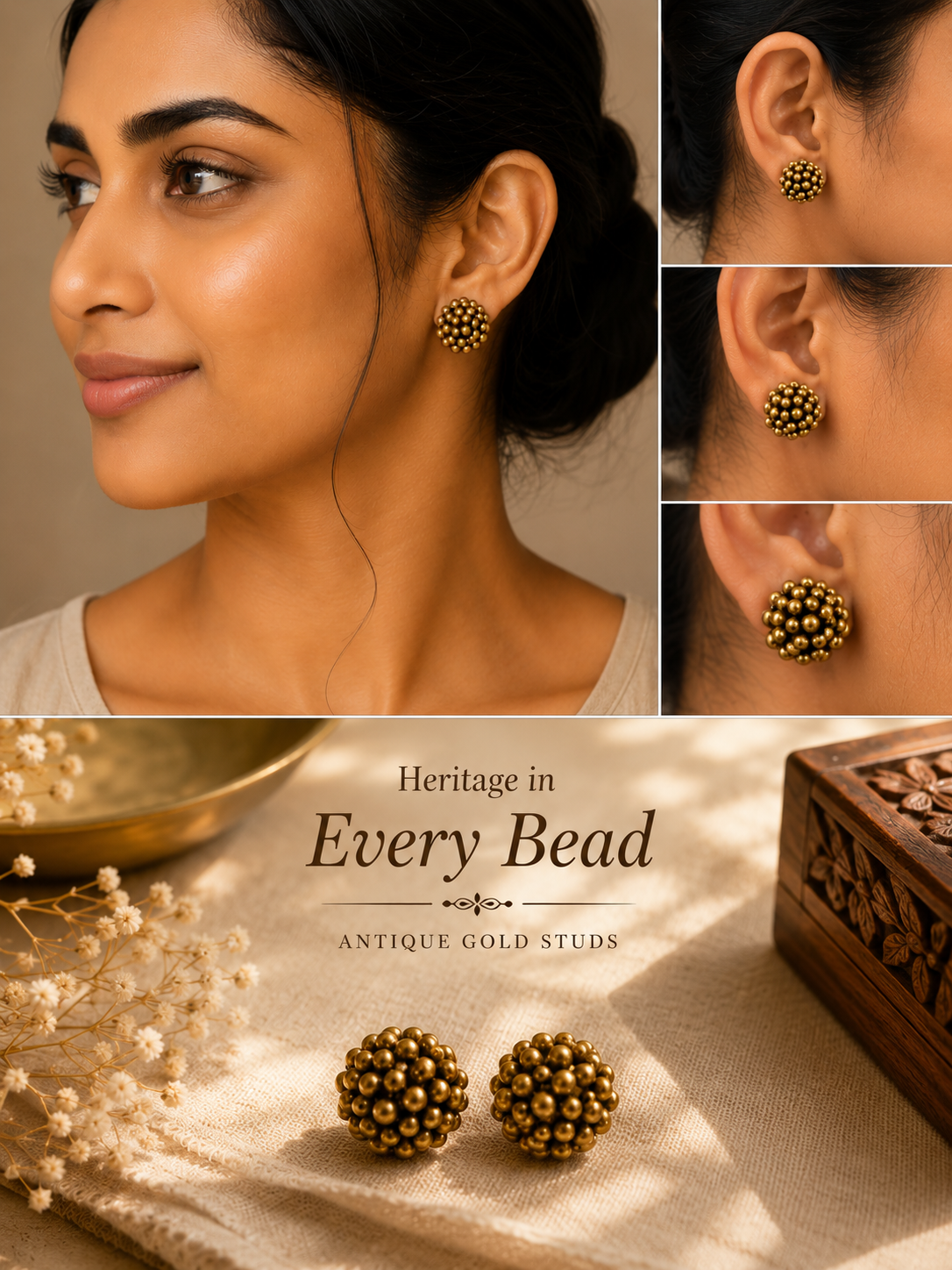 Handmade Terracotta Small Beads Round Design Stud Earrings
