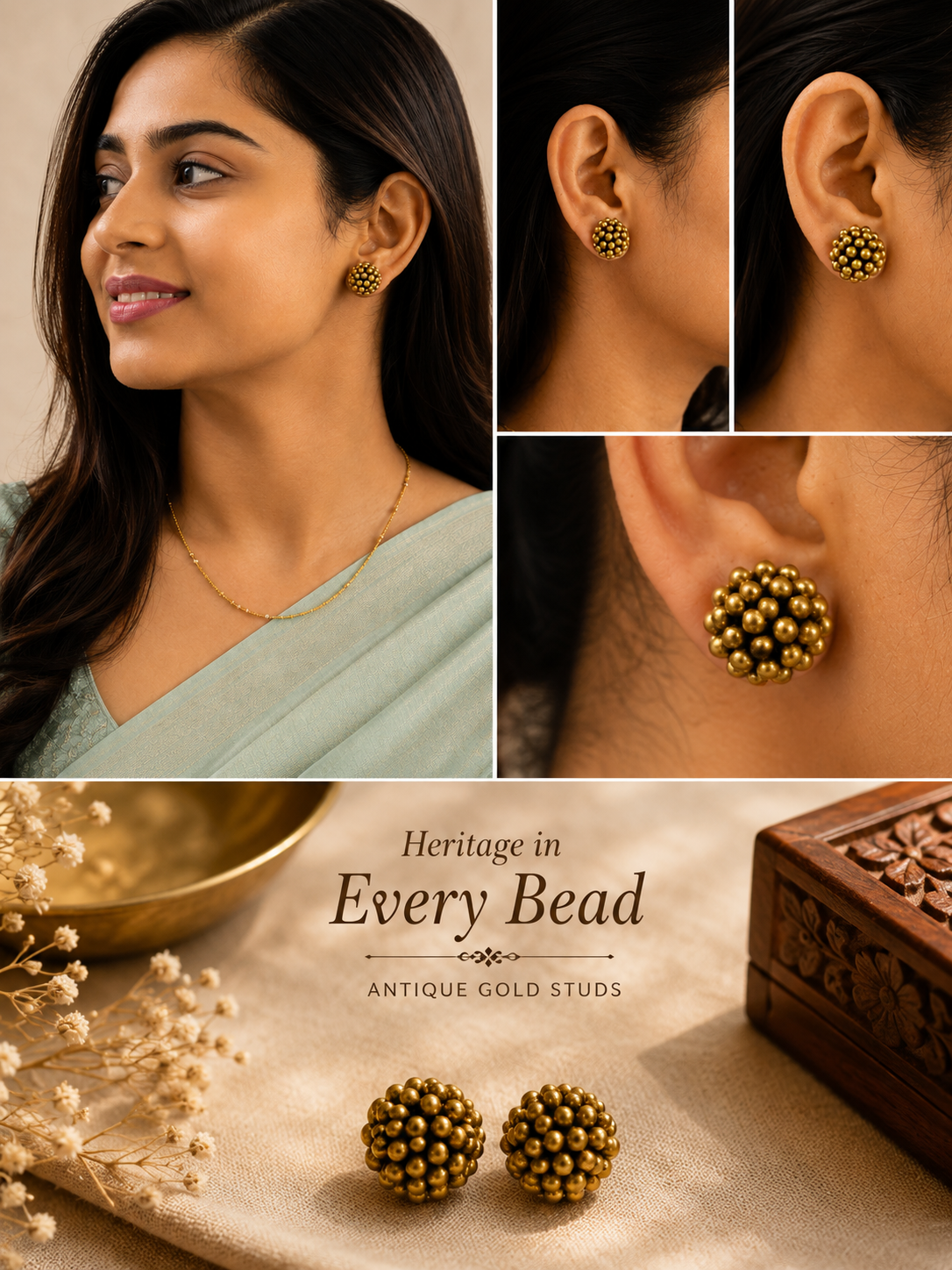 Kanika Studs - Handmade Terracotta Small Beads Round Design Stud Earrings