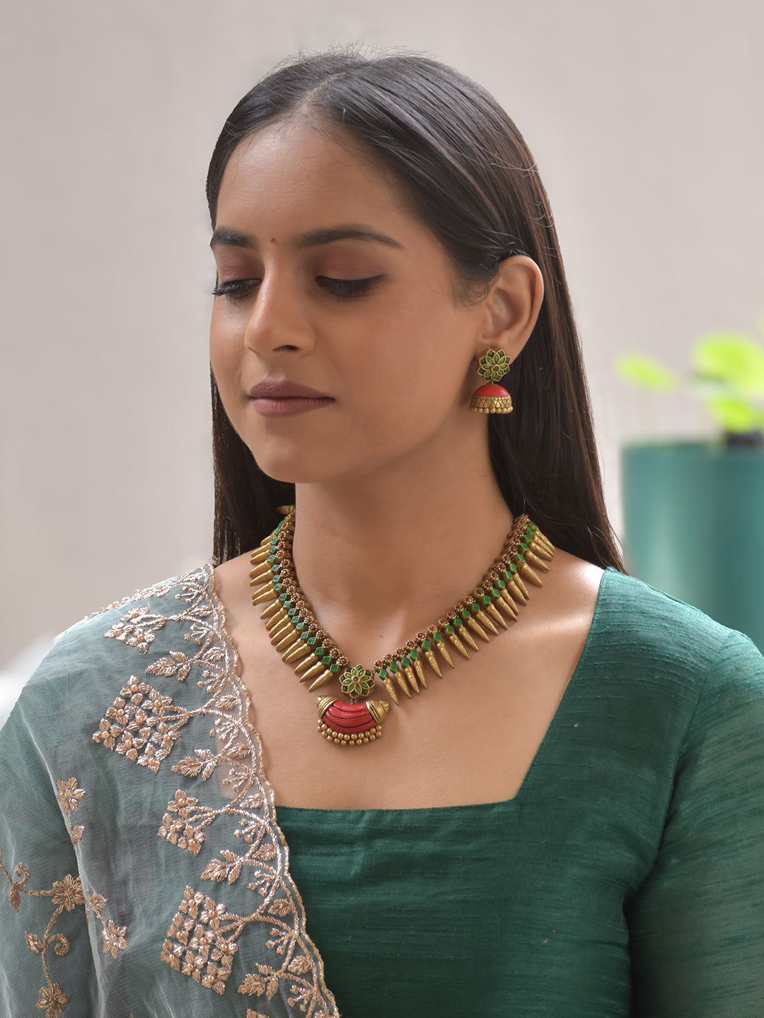 Heritage Spike Statement Necklace – Terracotta & Gold Fusion