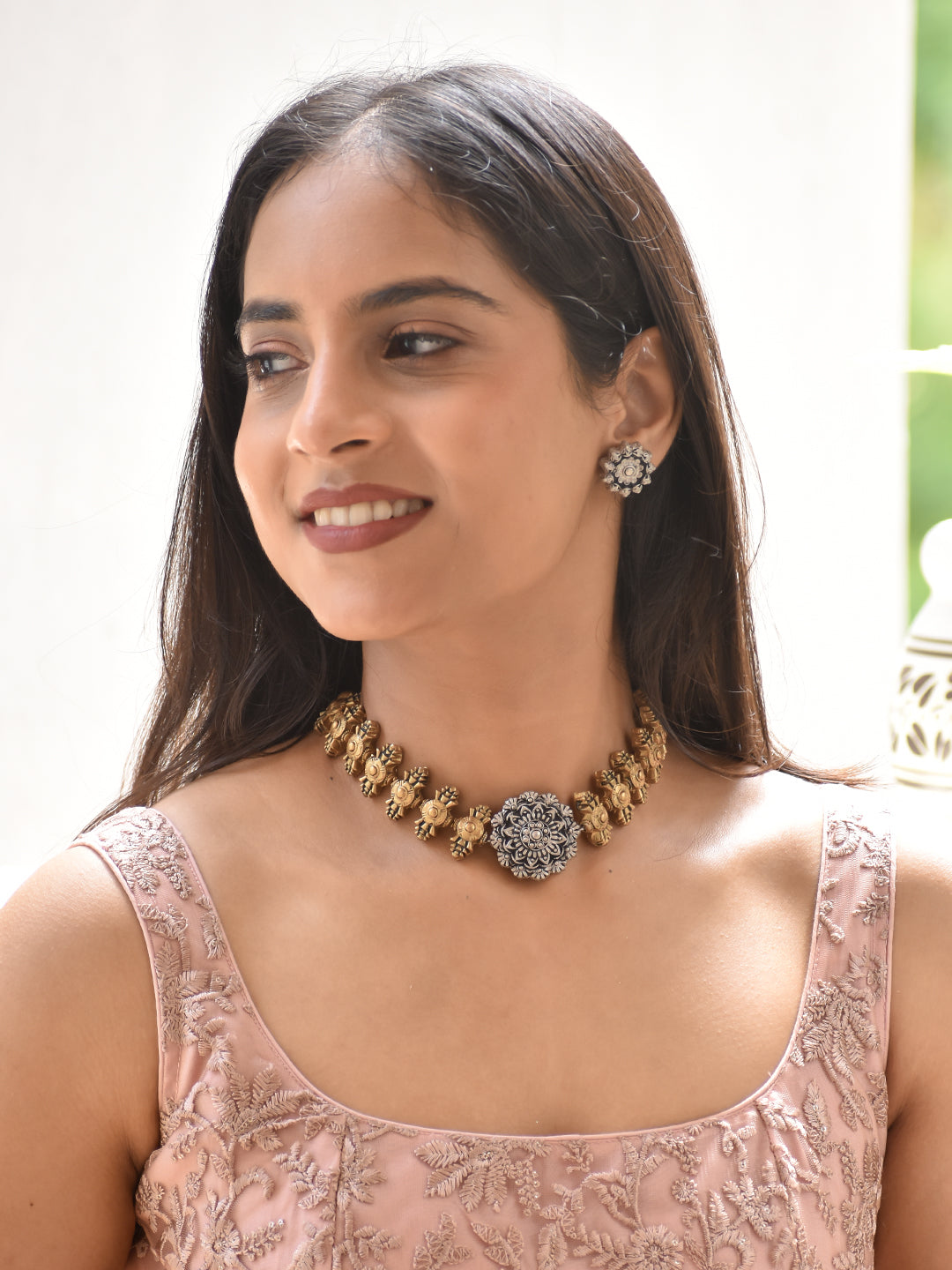 Dual Tone Floral Handmade Terracotta Choker Set