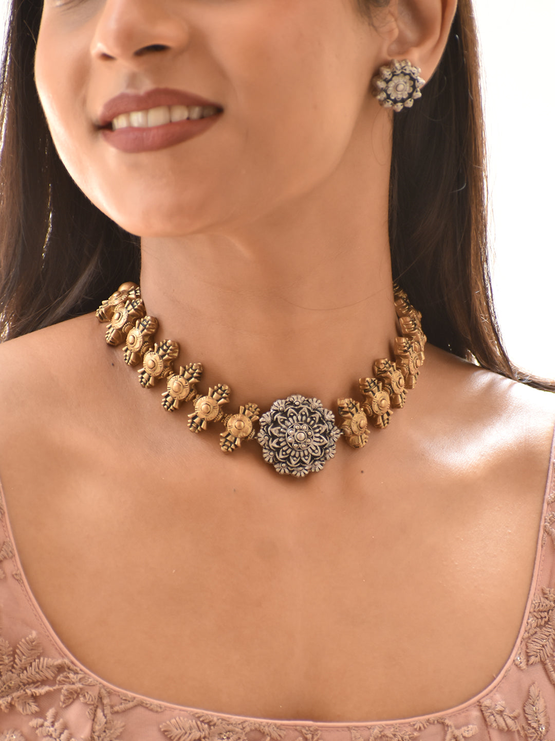 Dual Tone Floral Handmade Terracotta Choker Set