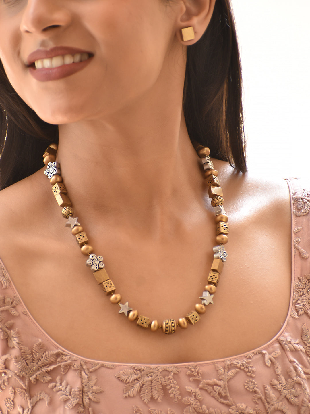 Rustic Mixed Bead Handmade Terracotta Necklace