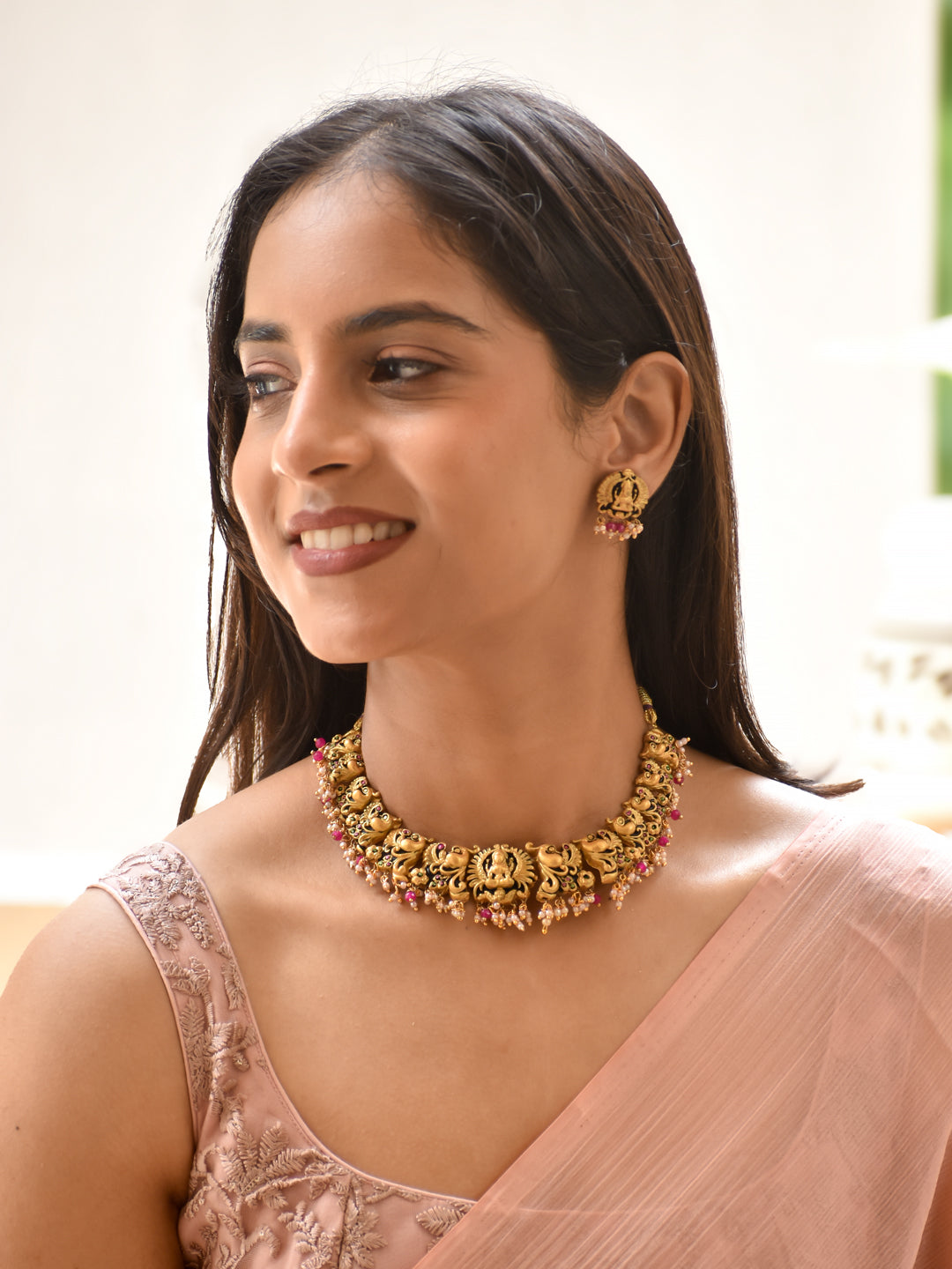 Lakshmi Peacock Antique Gold Handmade Terracotta Choker Necklace Set