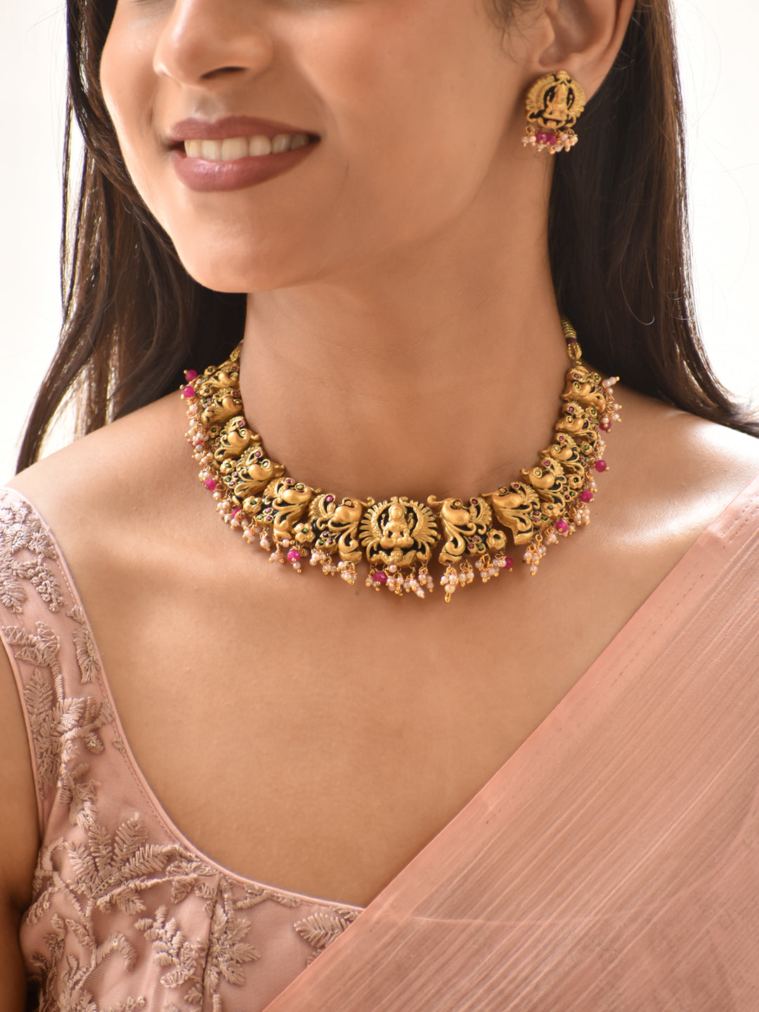 Lakshmi Peacock Antique Gold Handmade Terracotta Choker Necklace Set