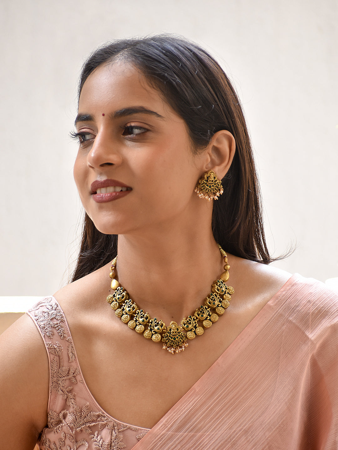 Lakshmi Coin Antique Gold Handmade Terracotta Choker Necklace Set