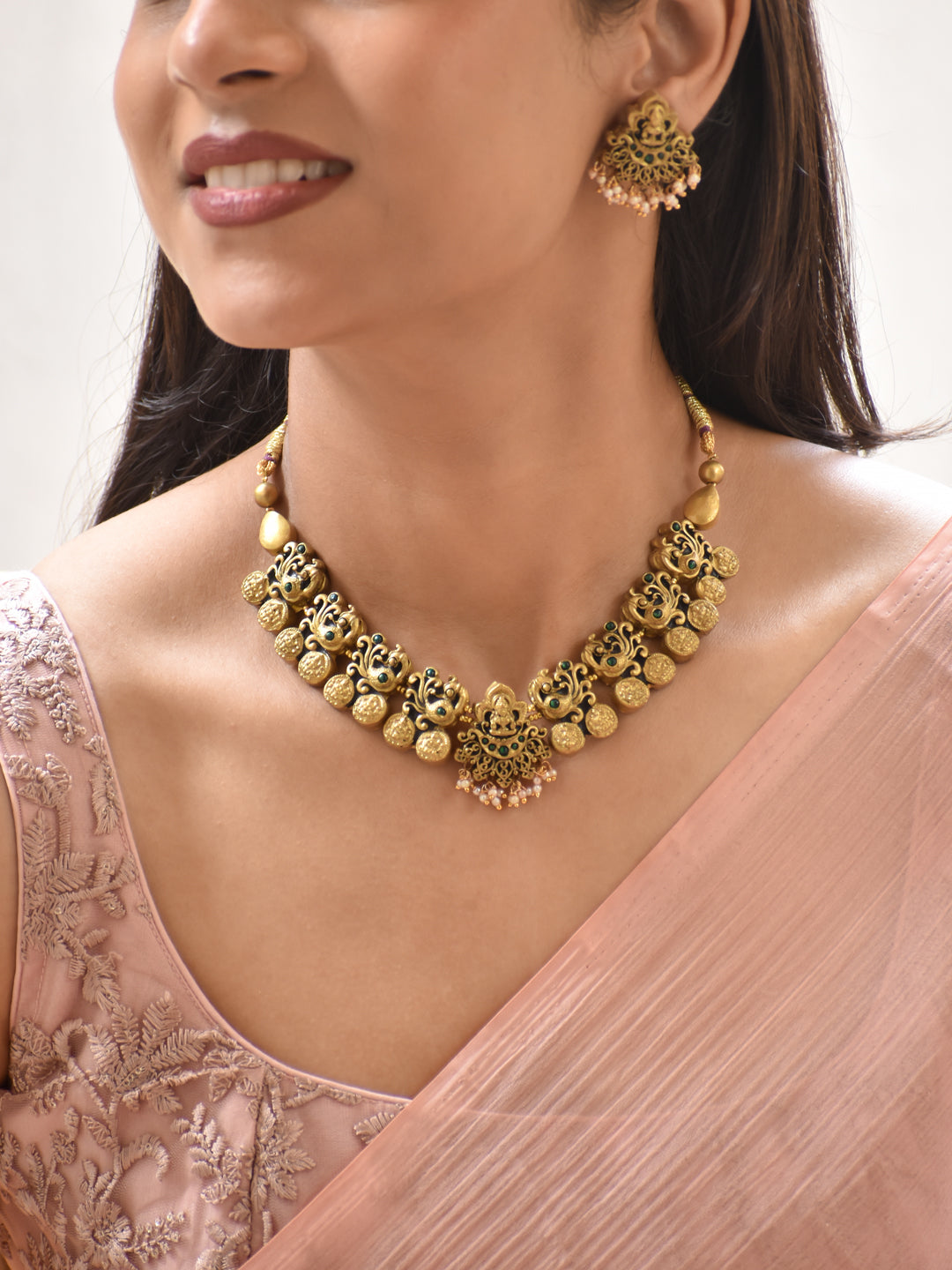 Lakshmi Coin Antique Gold Handmade Terracotta Choker Necklace Set