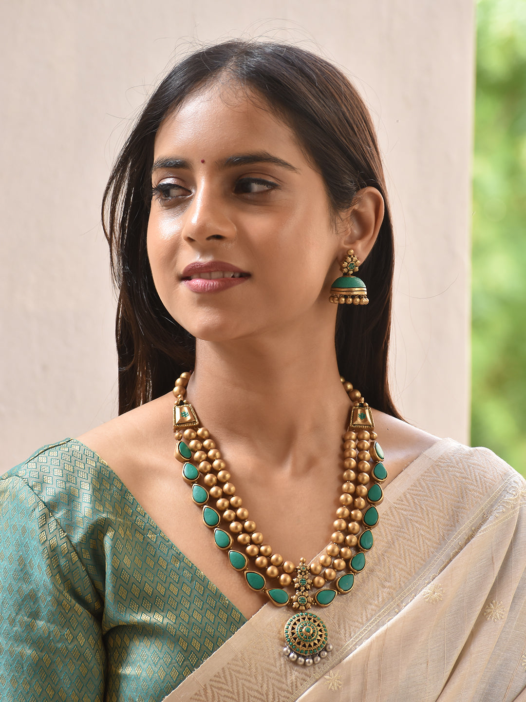 Terracotta Turquoise Blue Multi-Layer Bead Necklace Set
