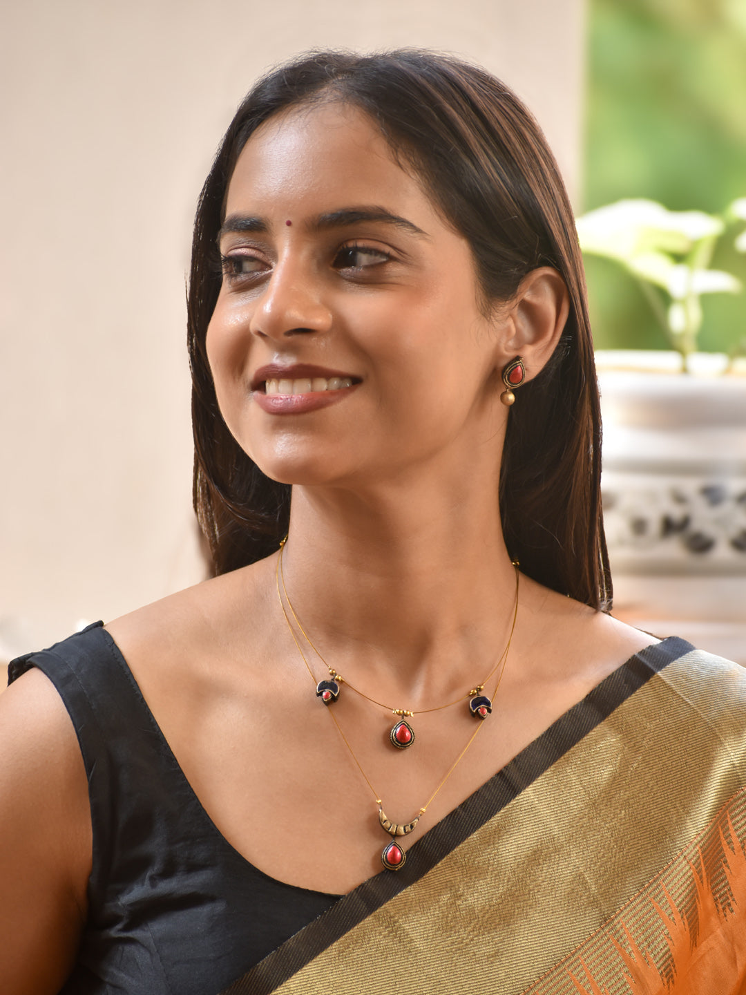 Minimal Ruby Dual Layer Design Terracotta Necklace Set