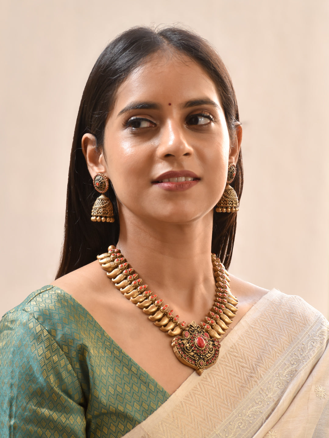 Terracotta Ruby Red Statement Collar Necklace Set