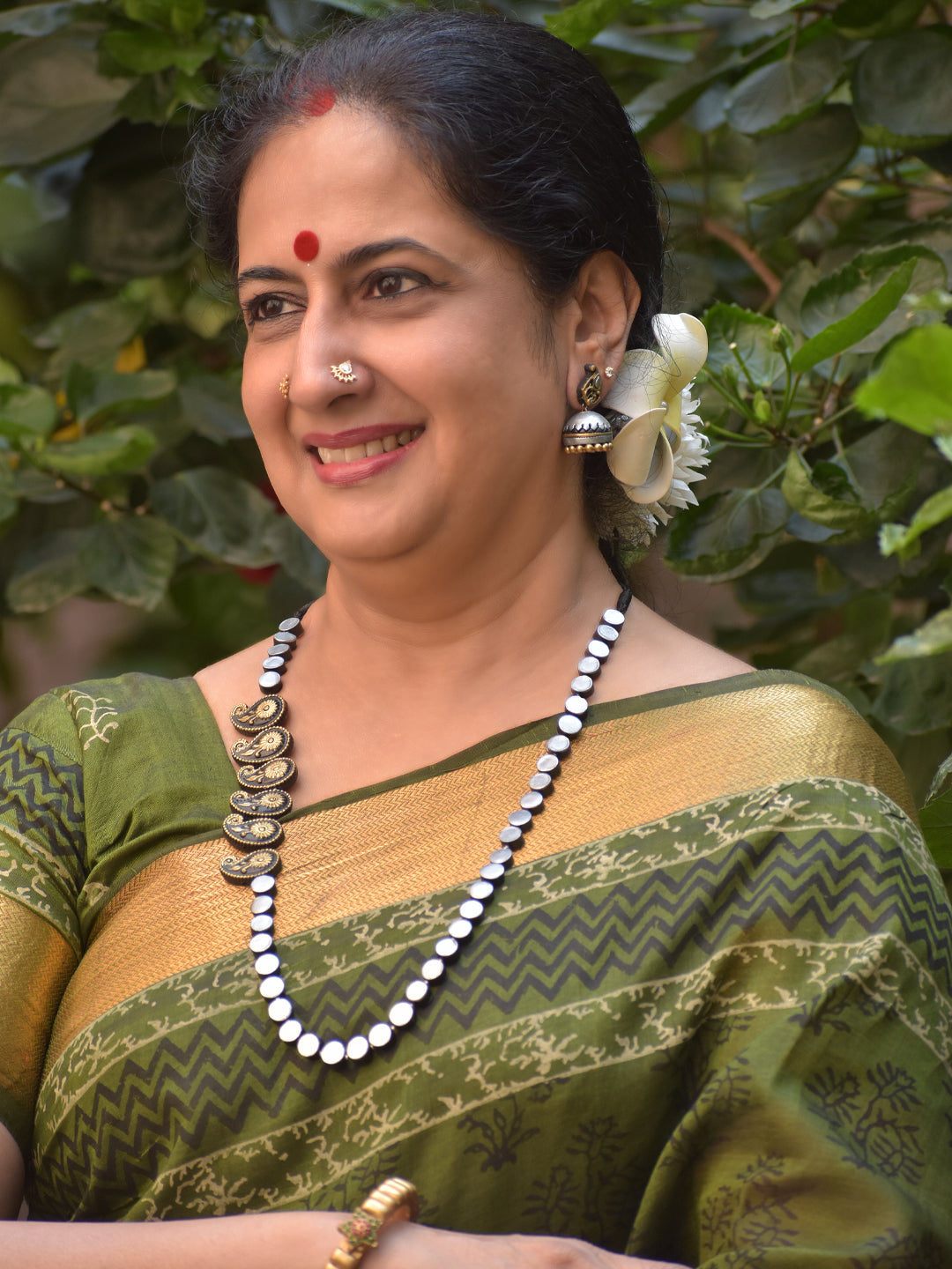 Rajata Paisley Chakra — Terracotta Paisley Silver Disc Necklace Set With Jhumkas