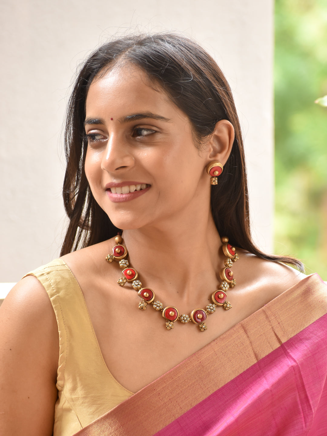 Rajashri - regal grace Sindoor Red Antique Charm Necklace Set