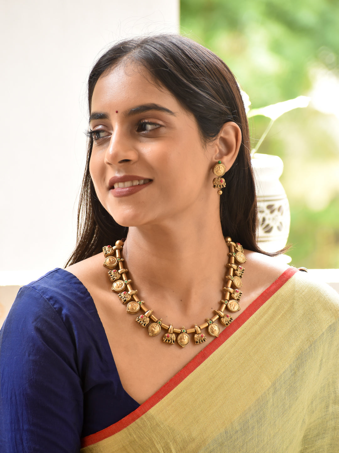 Maanvi - noble Temple Coin & Elephant Handmade Terracotta Necklace Set