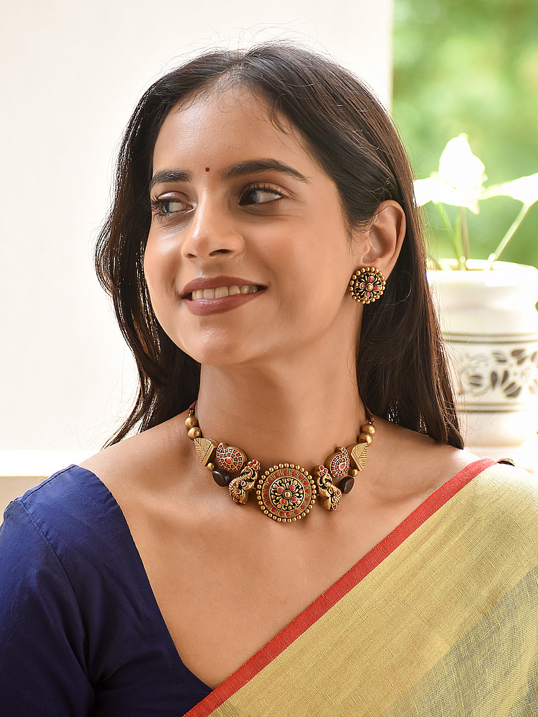 Nitya - eternal Royal Floral Antique Choker Necklace Set