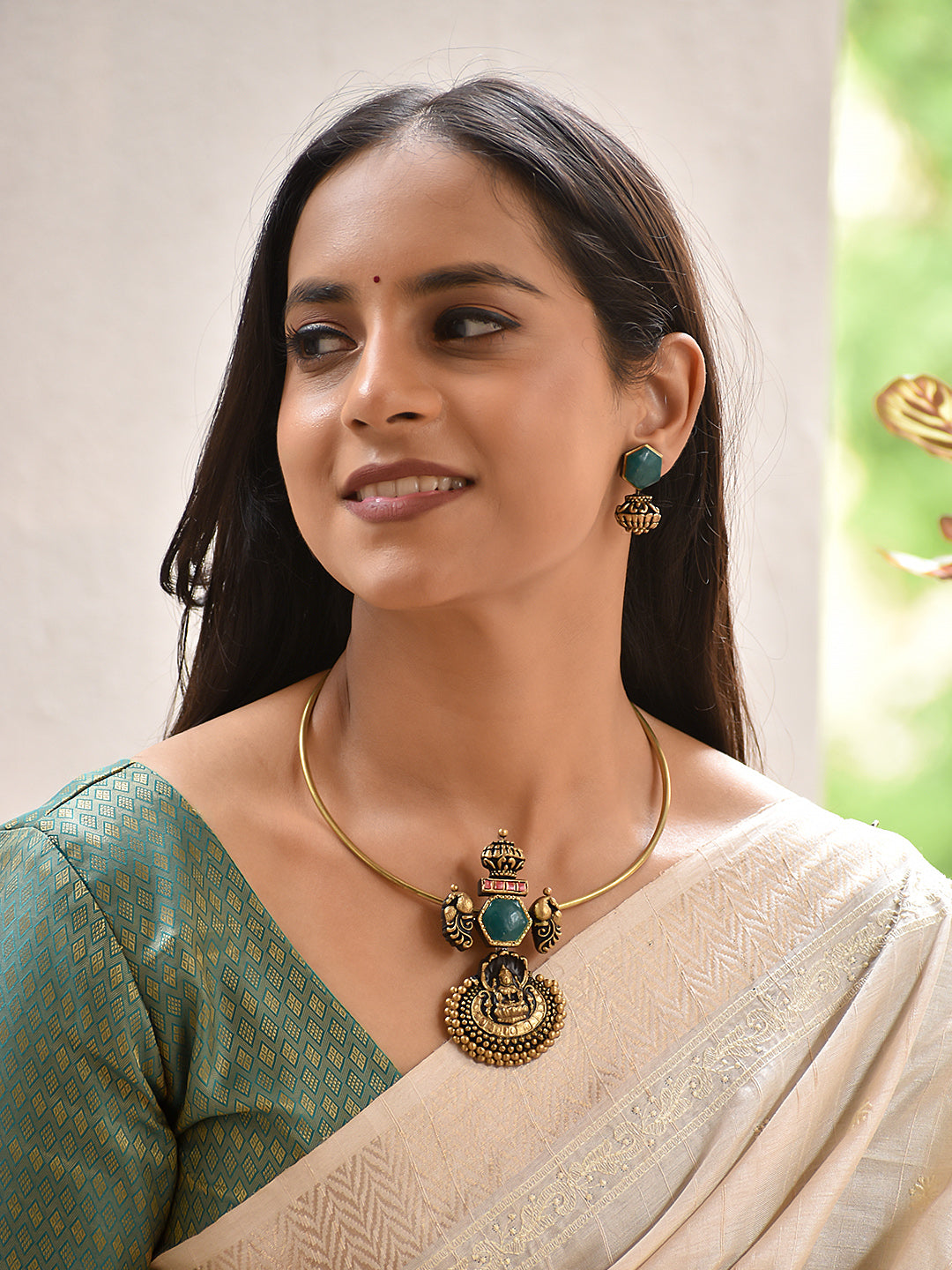 Indraneel — Blue Bead Layered Statement Necklace Set in Antique Gold
