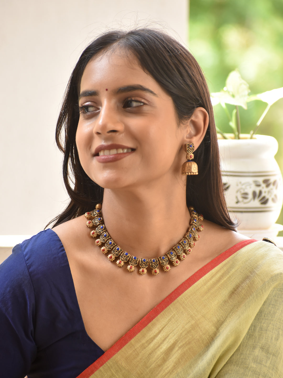 Tripura - the divine goddess Royal Blue Heritage Handmade Terracotta Choker Necklace Set