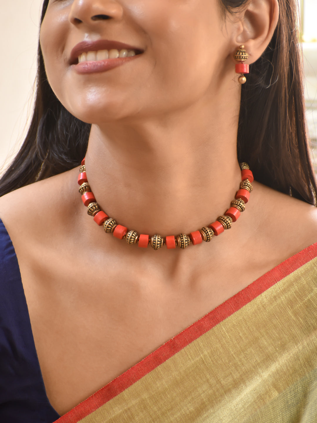 Coral Bead Design Handmade Terracotta Choker Set