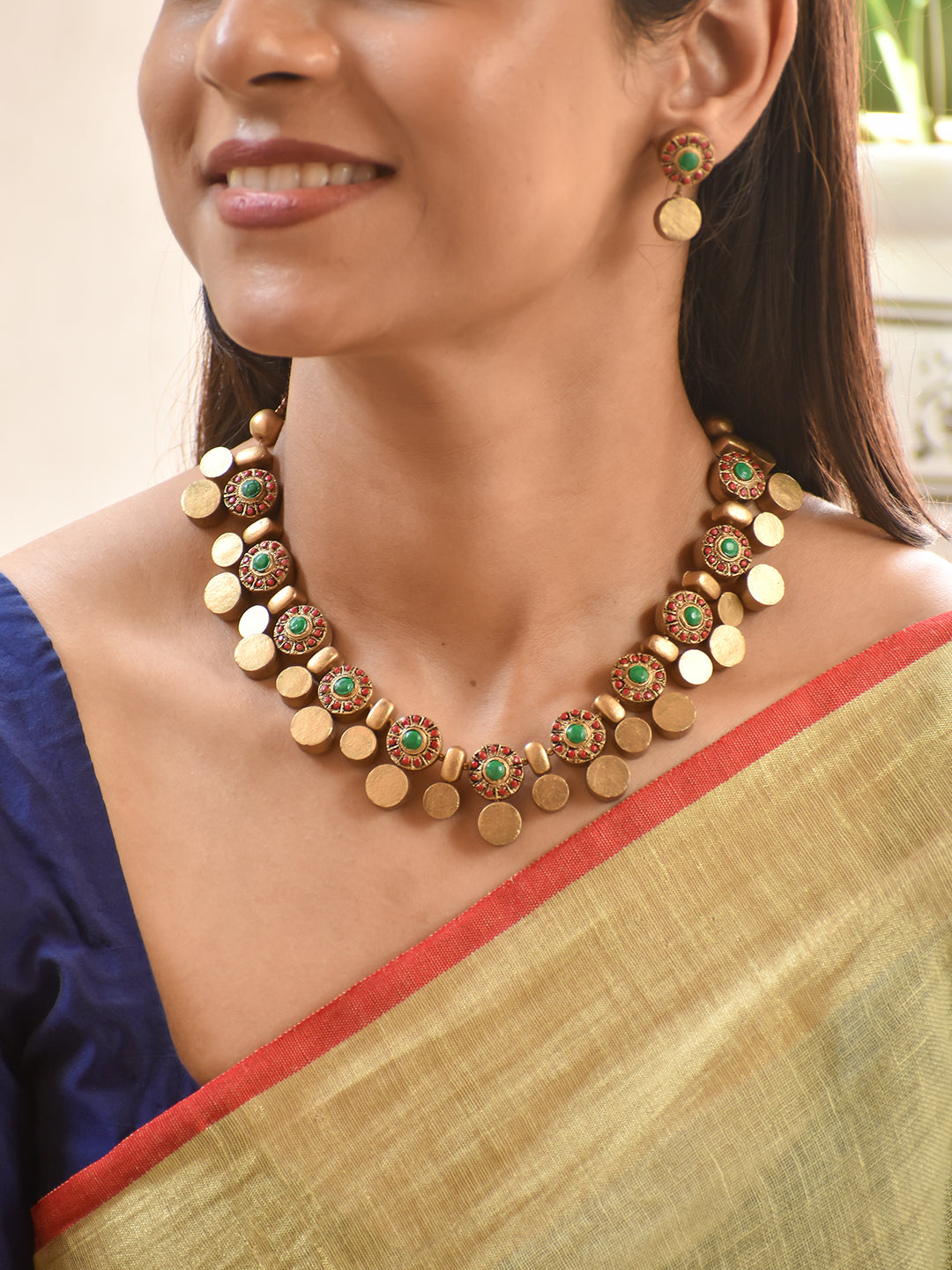 Emerald Coin Handmade Terracotta Necklace Set