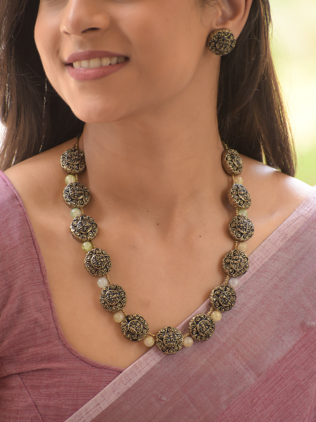Antique Gold & Ivory Beaded Coin Necklace Set