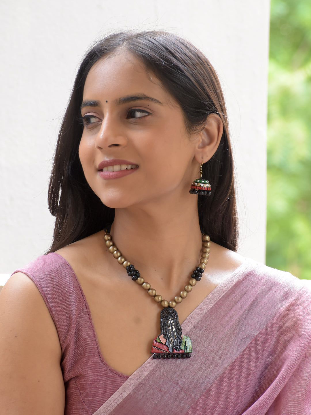 Black, Gold & Multicolor Artisan Pendant Necklace Set