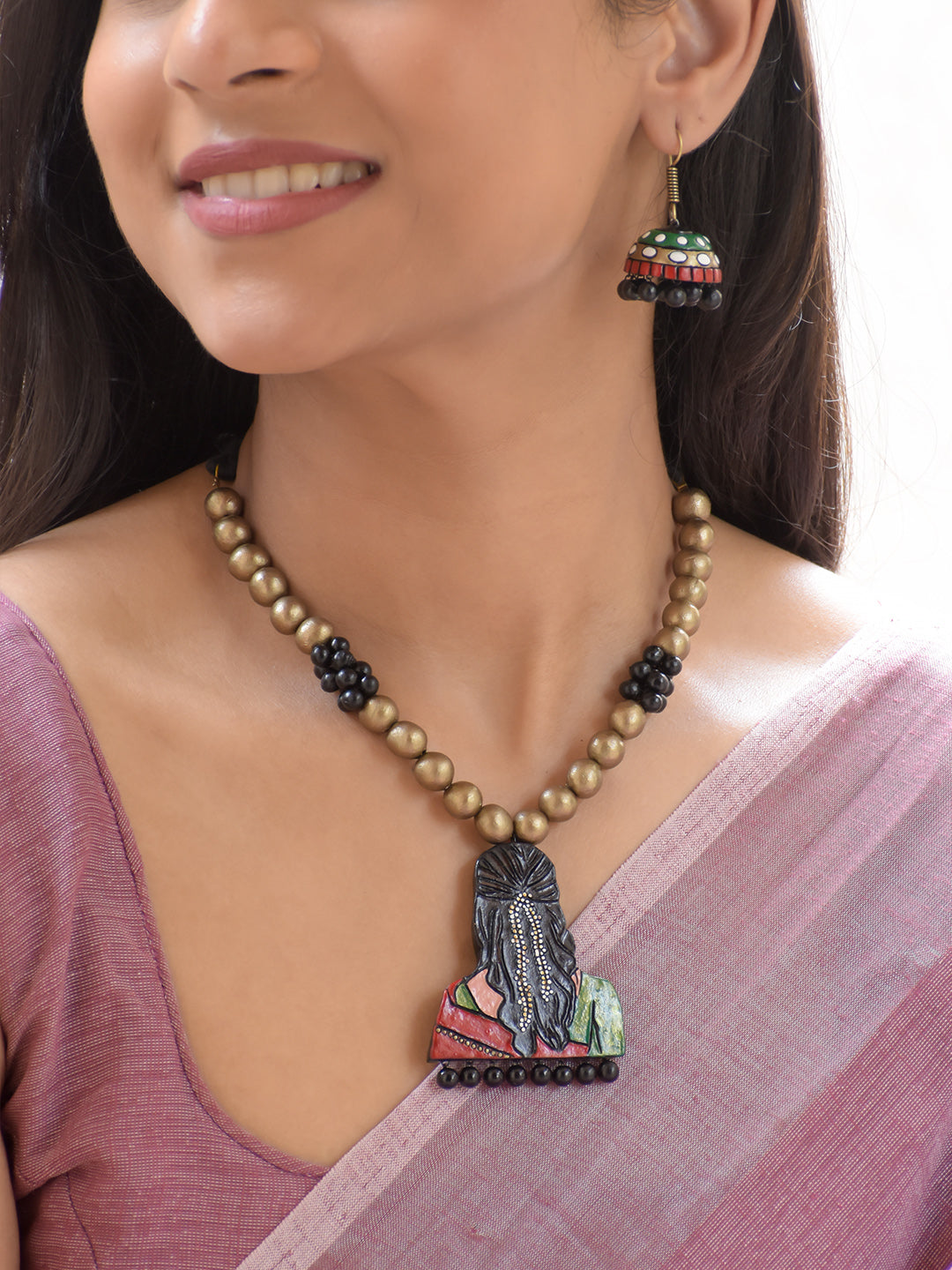 Black, Gold & Multicolor Artisan Pendant Necklace Set