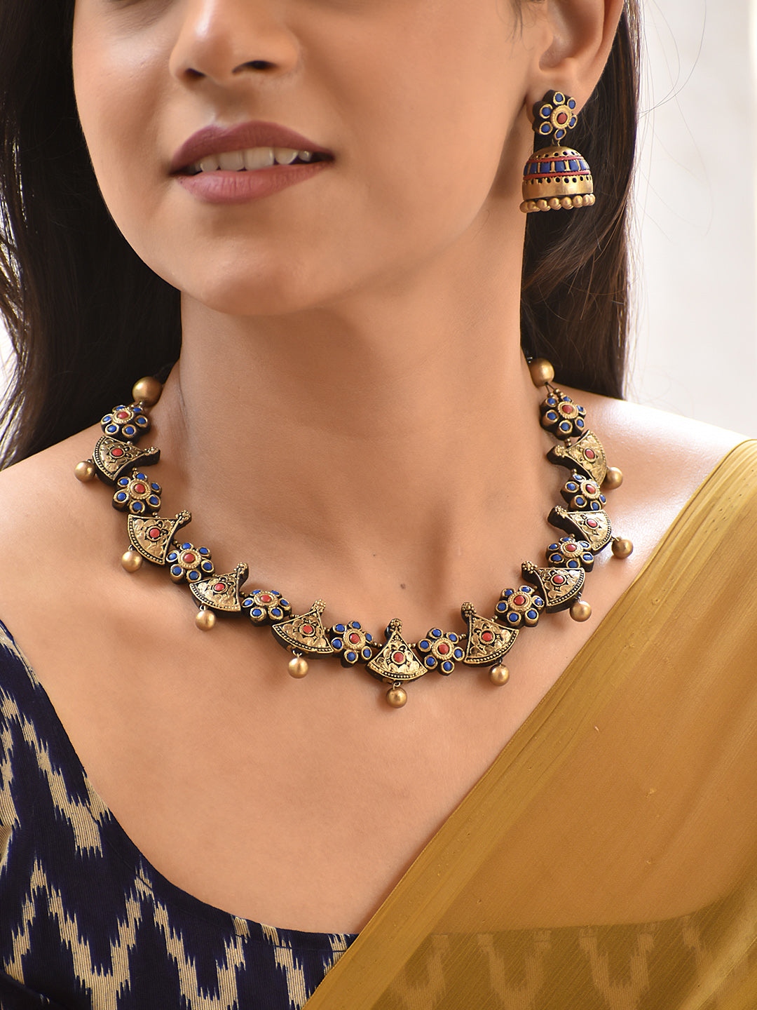 Malini — Floral Motif Necklace with Bead Drops