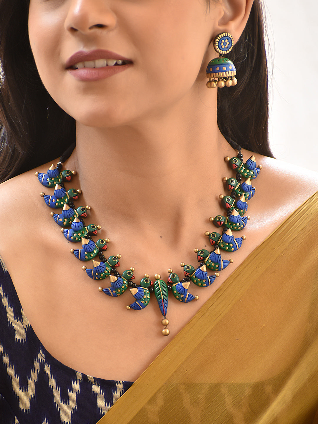 Pakshi — Bird Motif Statement Necklace with Jhumka Earrings