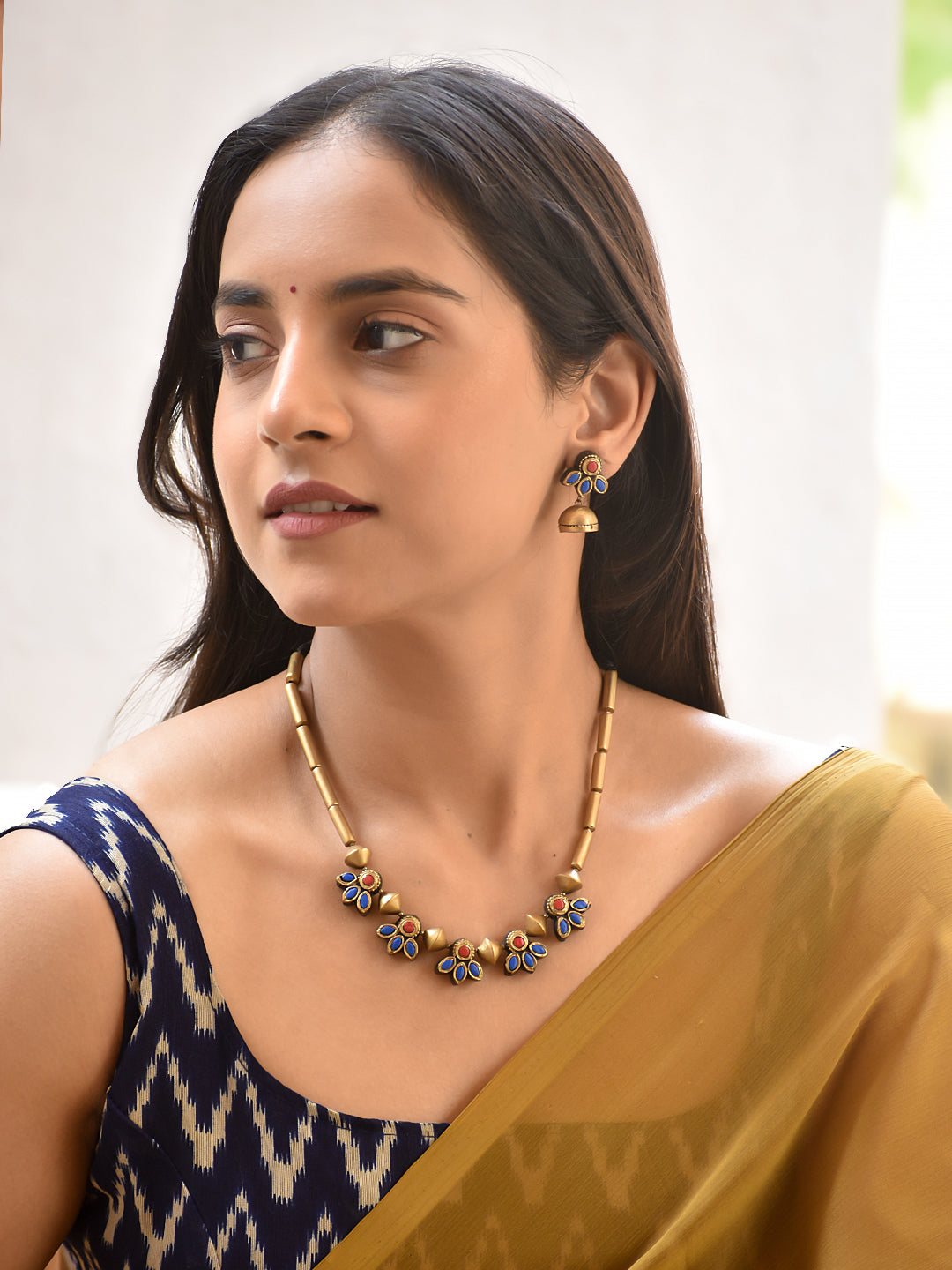 Sumana — Minimal Floral Necklace with Gold Beads