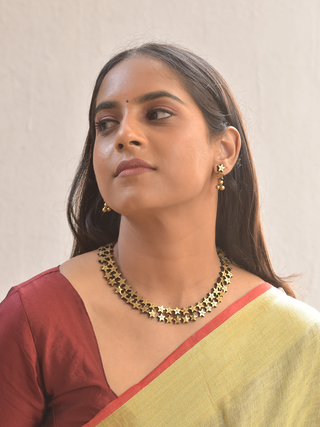 Starlit Terracotta Cascade Necklace Set With Studs