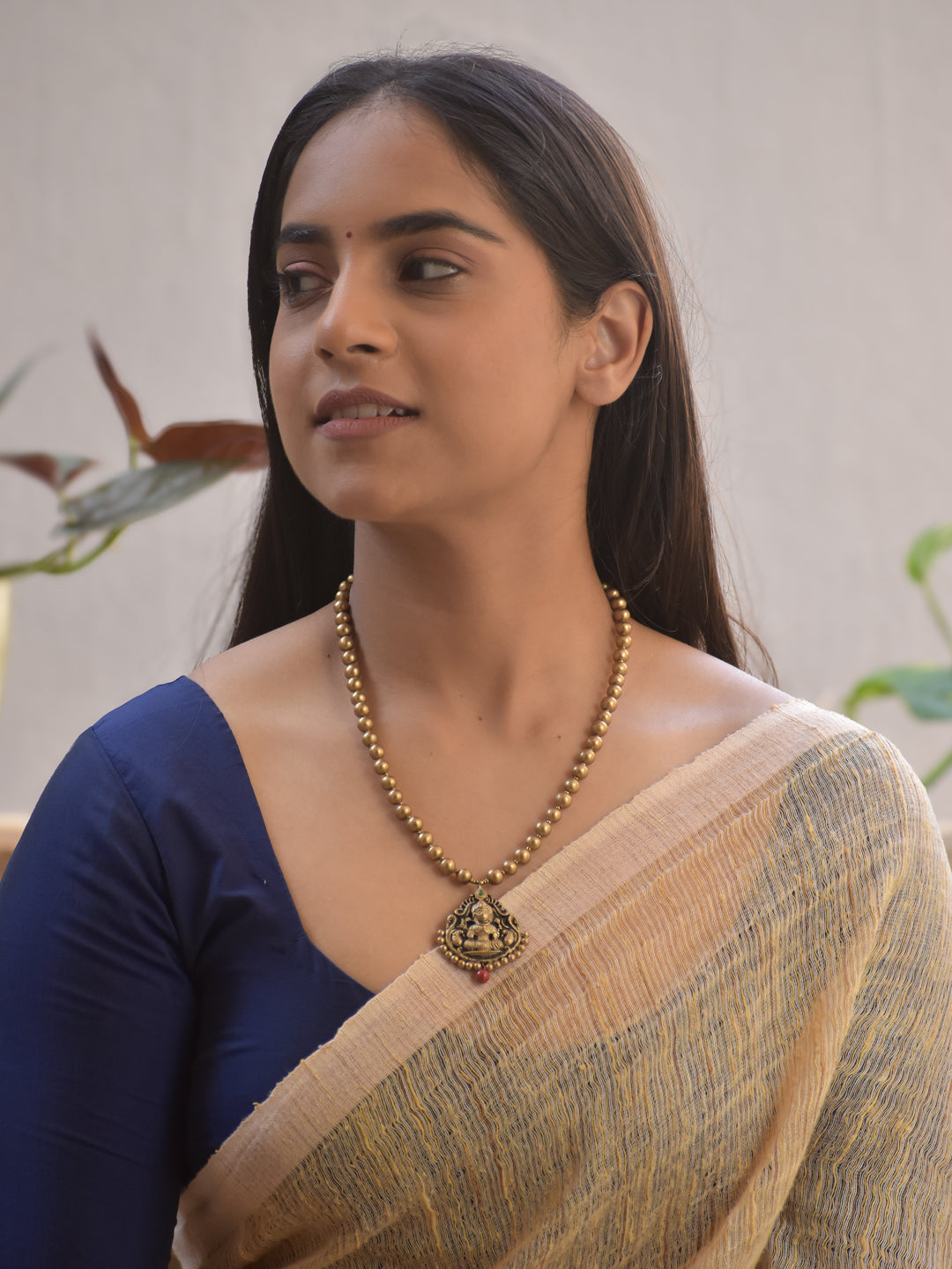 Handmade Terracotta Antique Gold Lakshmi Pendant Necklace