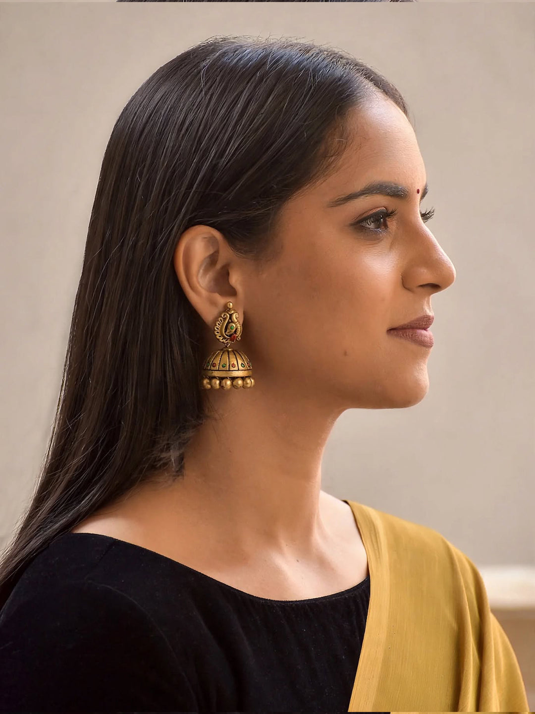Mayuri – Handmade Antique Gold Peacock Jhumka Earrings