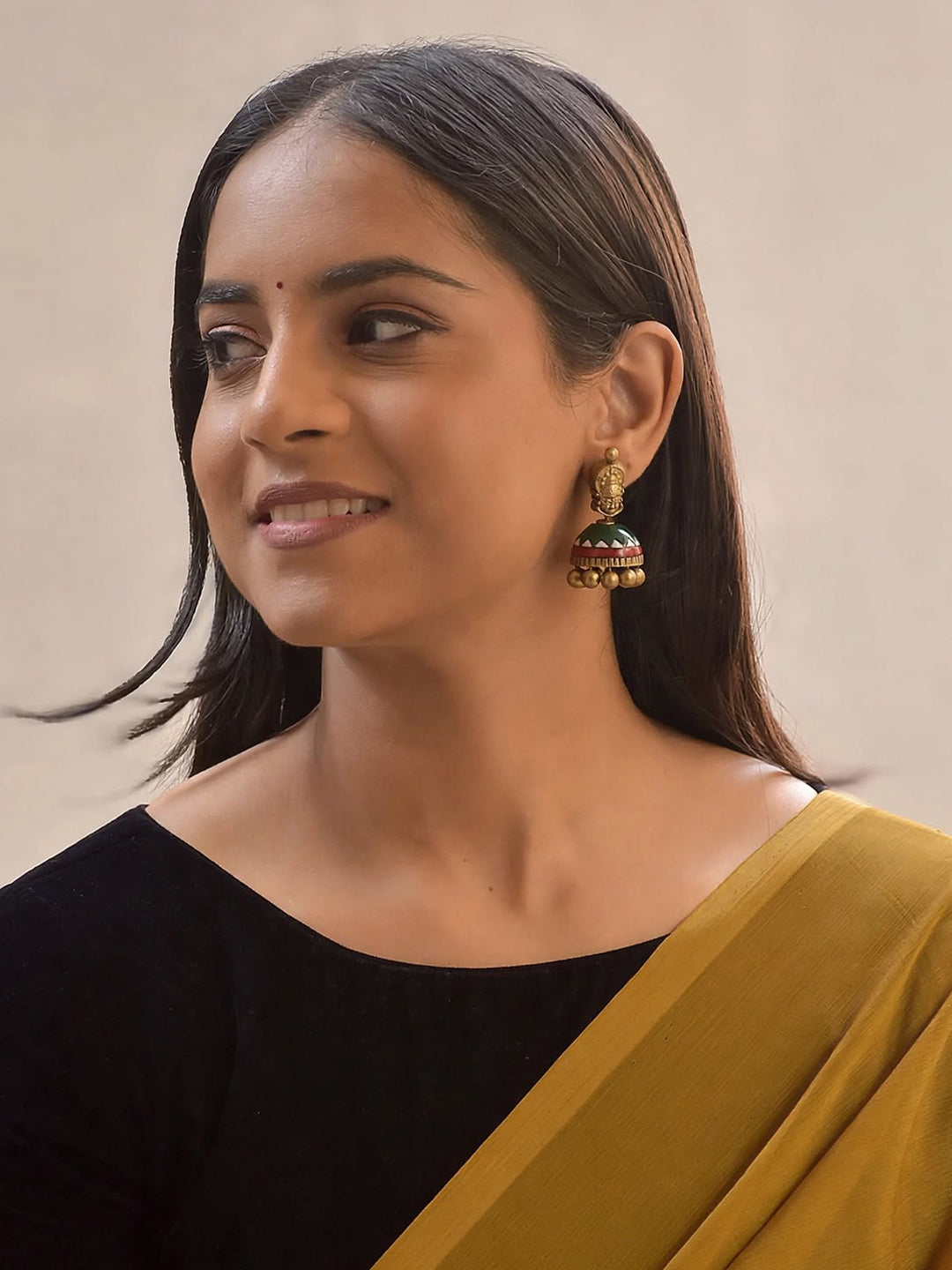 Vaidehi – Handmade Green Kathakali Temple Jhumka Earrings