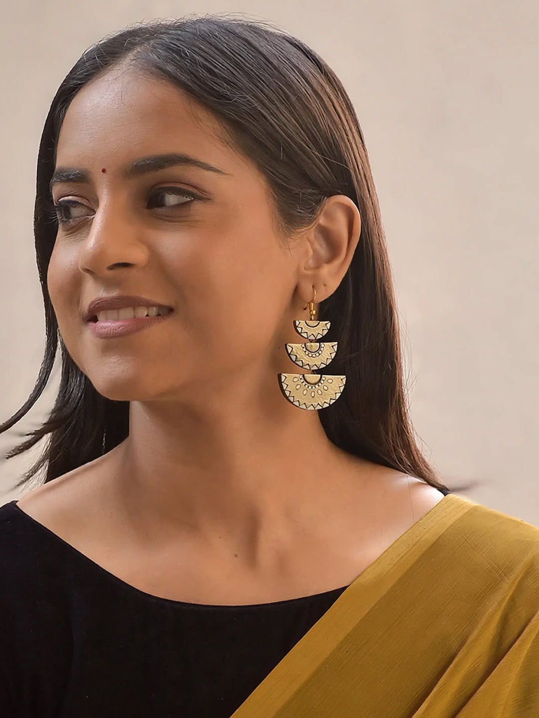 Chandrika – Handmade Antique Gold Tiered Statement Earrings