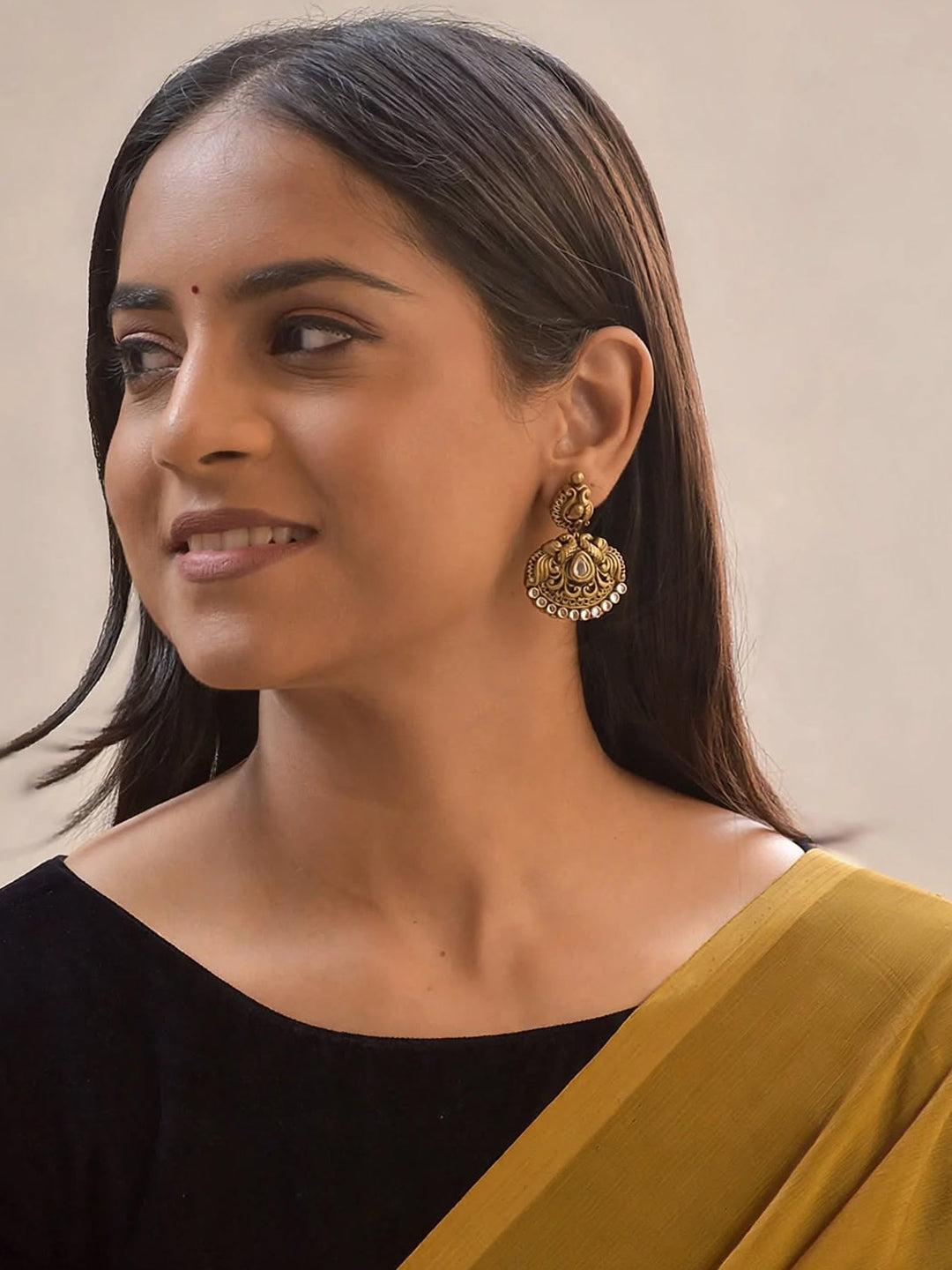Ahalya – Handmade Antique Gold Crescent Peacock Statement Earrings