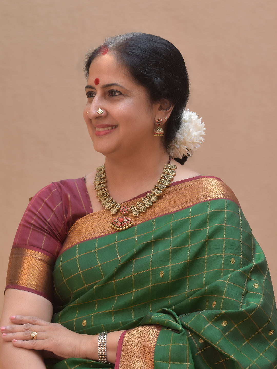 Raktima – Handmade Terracotta Antique Gold Necklace Set with Bold Red Stones and Temple Motif Earrings