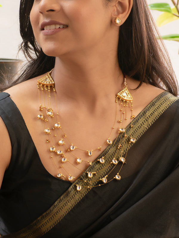 Premium Gold Finish Kundan Layered Necklace Set