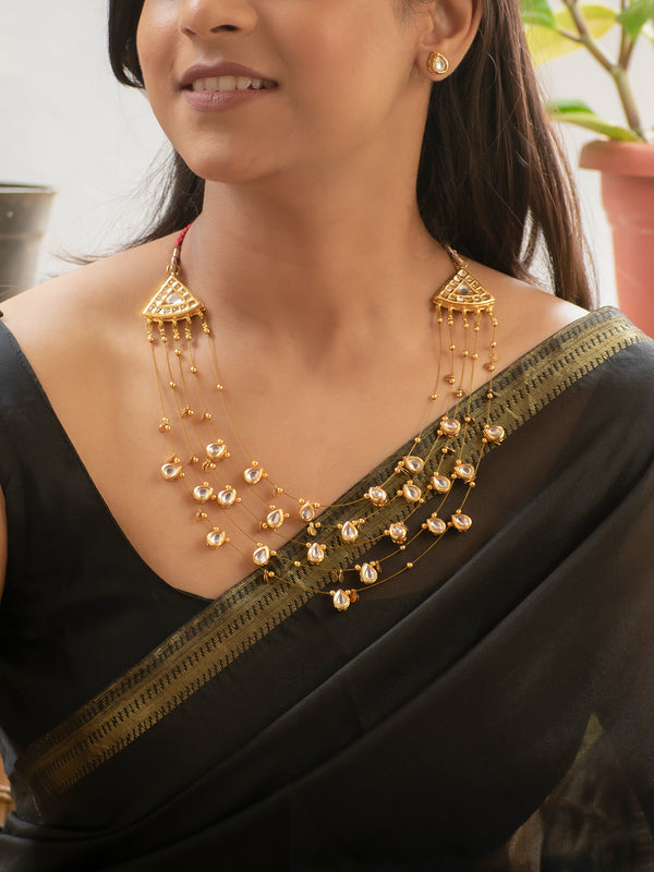 Premium Gold Finish Kundan Layered Necklace Set