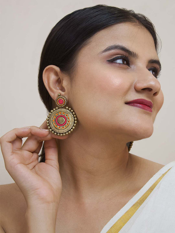 Circular Design Hand Painted Terracotta Earring