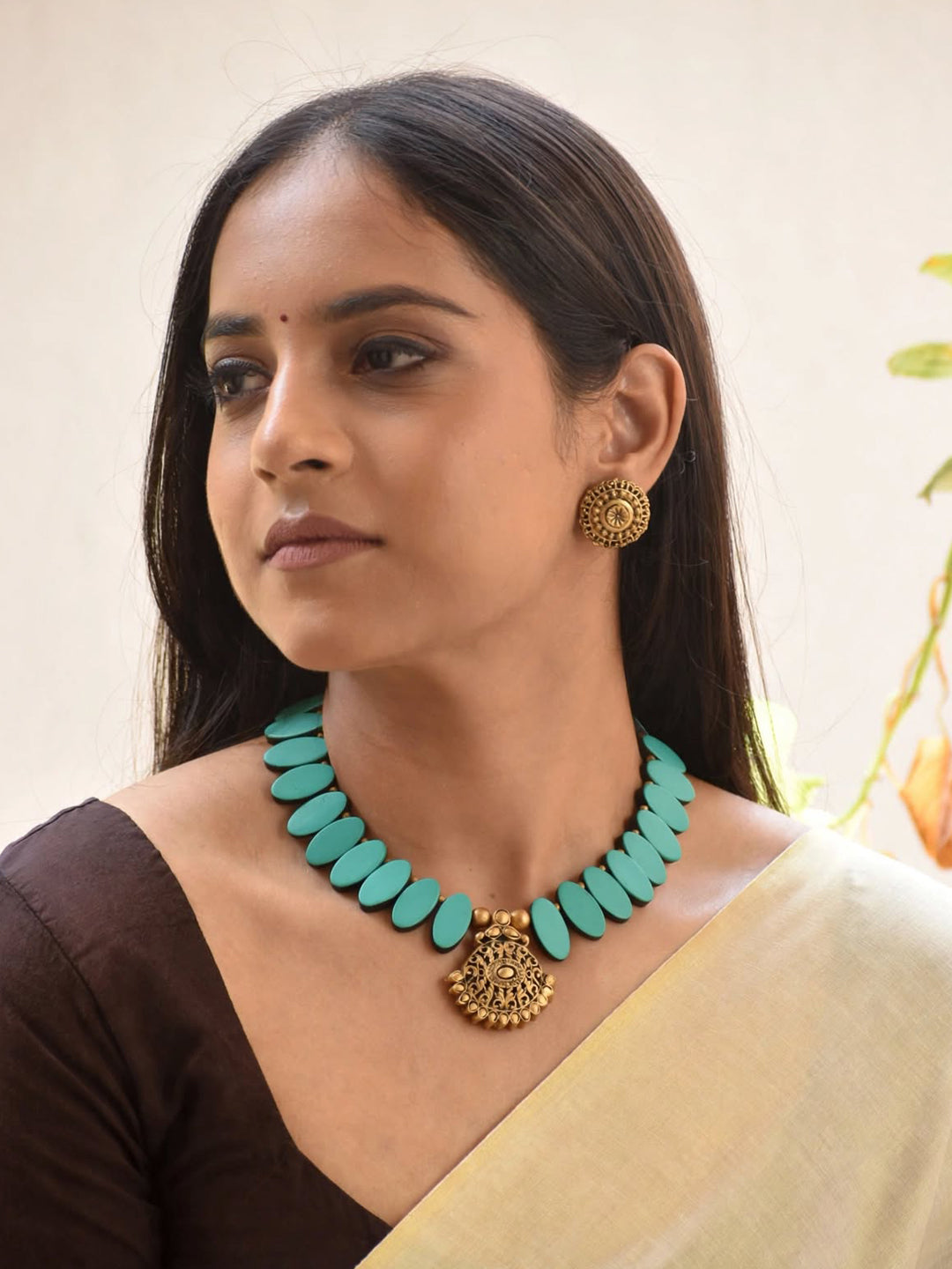Oval Design Hand Painted Terracotta Jewellery Set