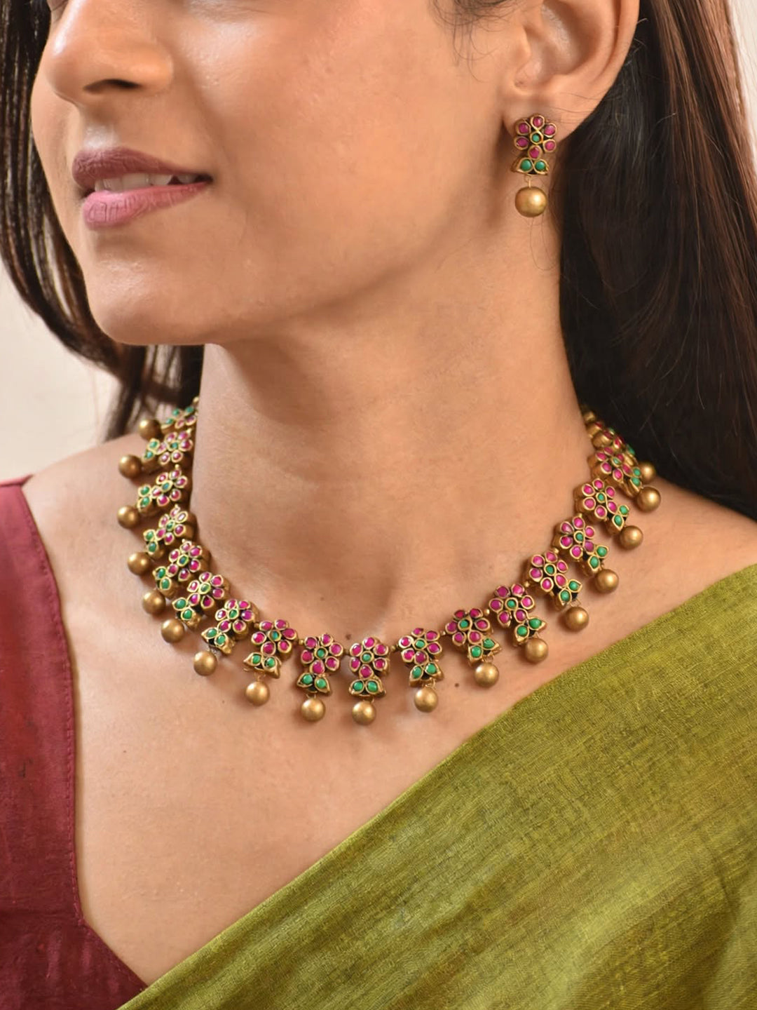 Flower Design Hand Painted Terracotta Jewellery Set