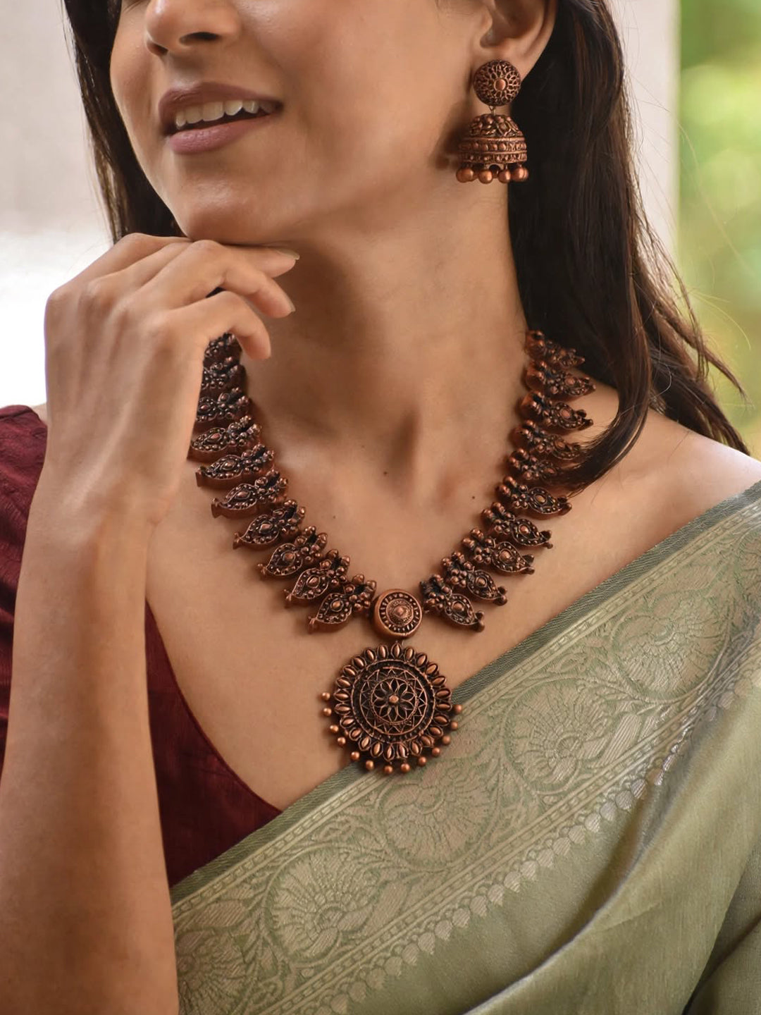 Antique Copper Colour  Mango Design Handmade Terracotta Necklace Set