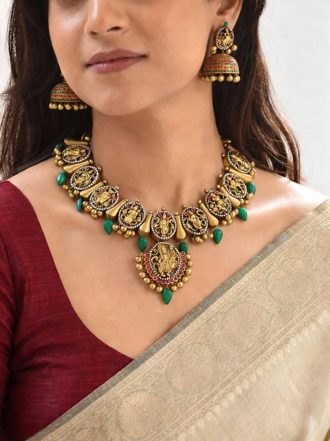 Dashavatara — 10 Avatars of Lord Vishnu Temple Design Handmade Terracotta Necklace Set