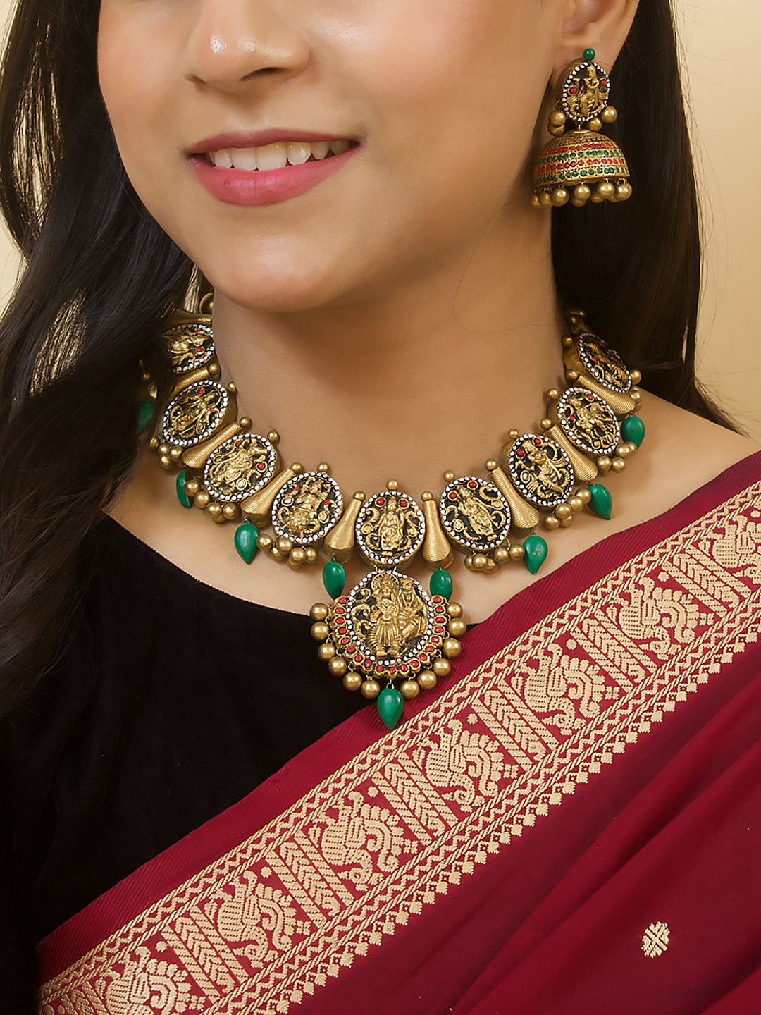 Dashavatara — 10 Avatars of Lord Vishnu Temple Design Handmade Terracotta Necklace Set