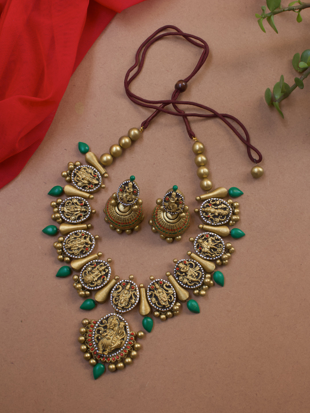 Dashavatara — 10 Avatars of Lord Vishnu Temple Design Handmade Terracotta Necklace Set