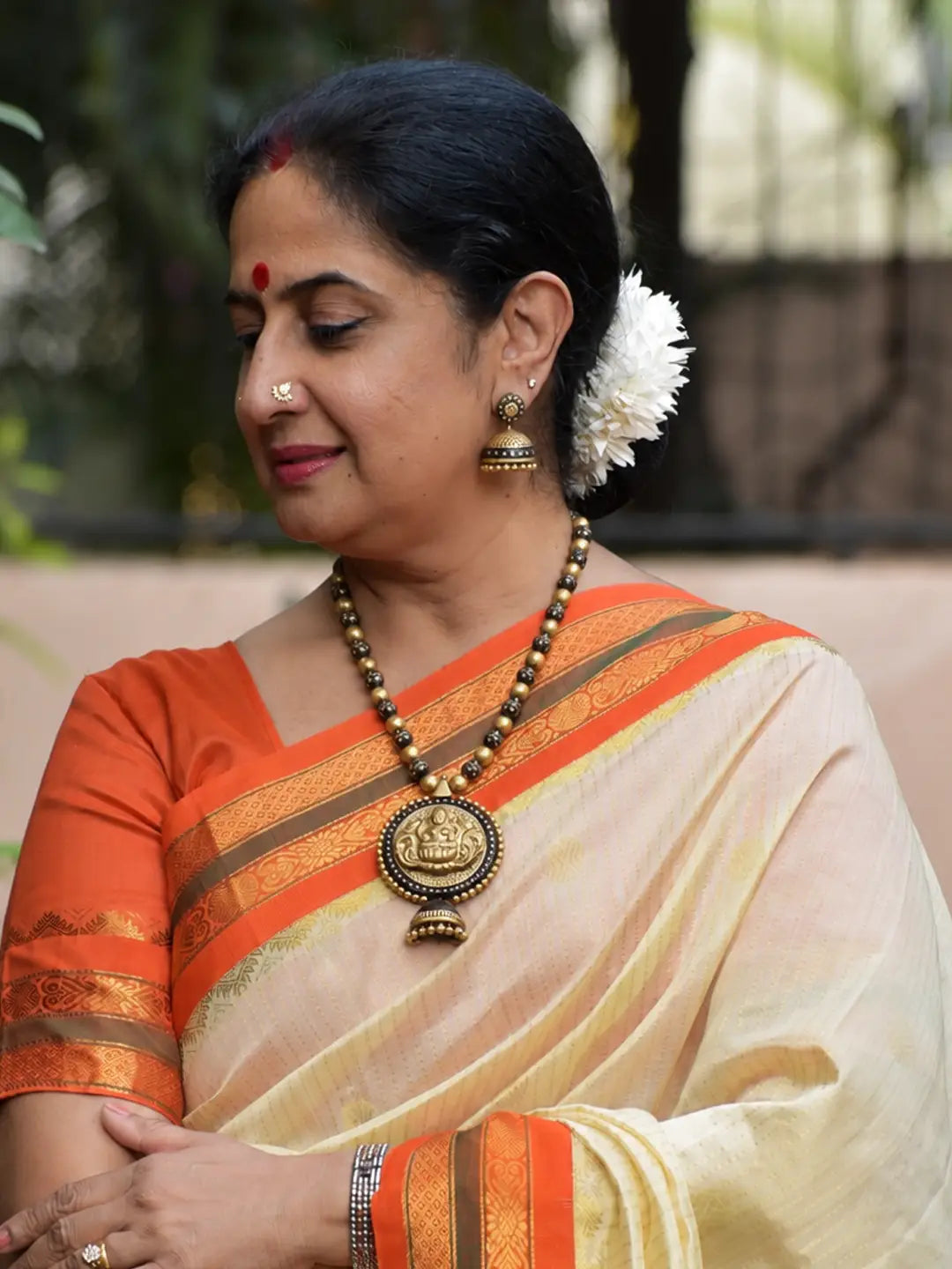 Gold and Black Color Lakshmi Design Handmade Terracotta Temple Necklace Set
