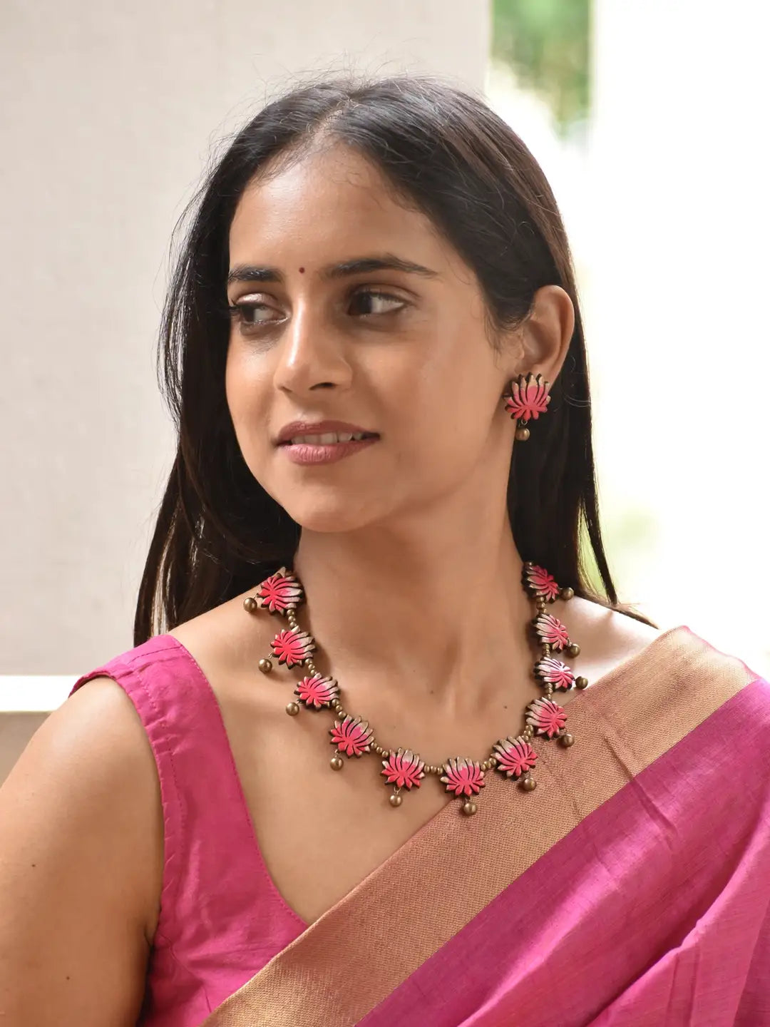Lotus Design Hand Painted Terracotta Jewellery Set