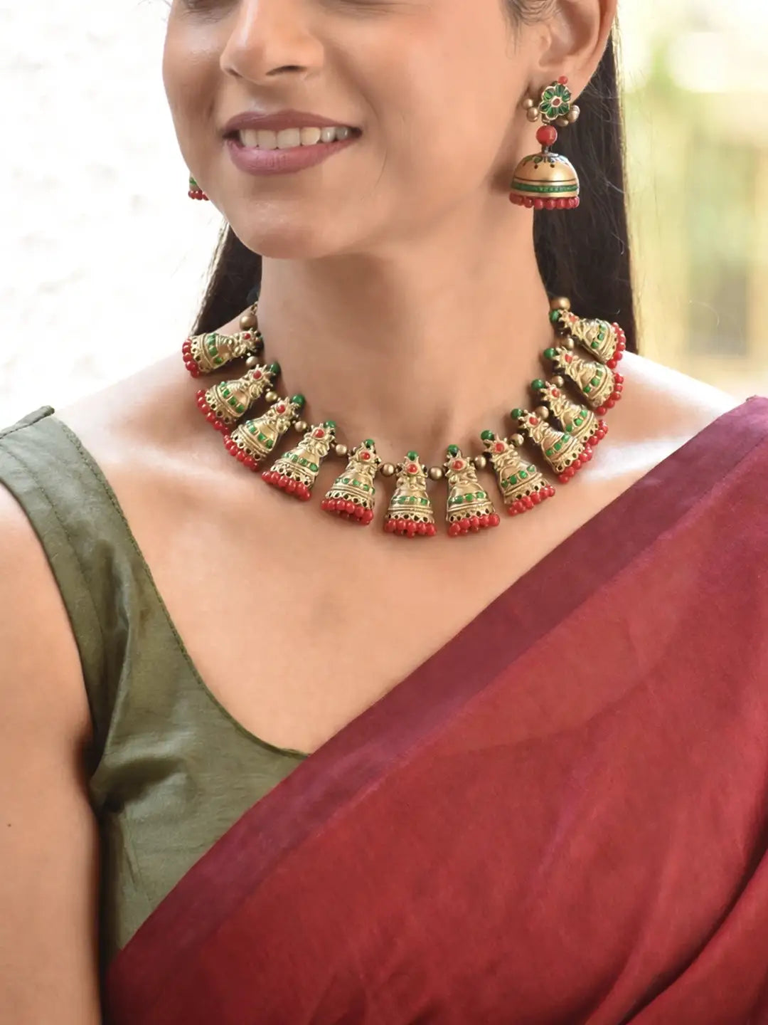 Bell Design Hand Painted Terracotta Jewelry Set