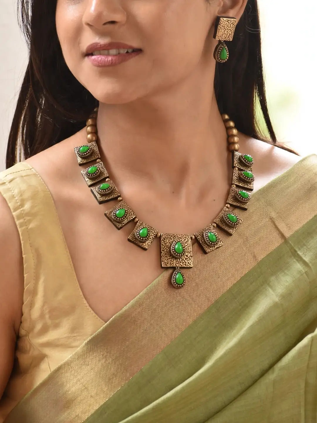 Square Design Hand Painted Terracotta Jewellery Set