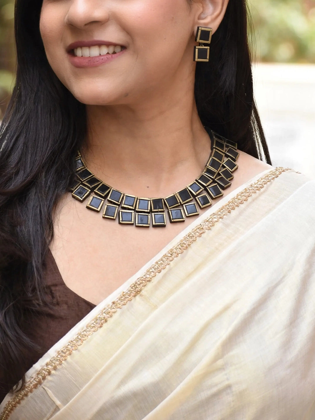 Mridulangi — Rectangular Design Hand Painted Terracotta Jewelry Set