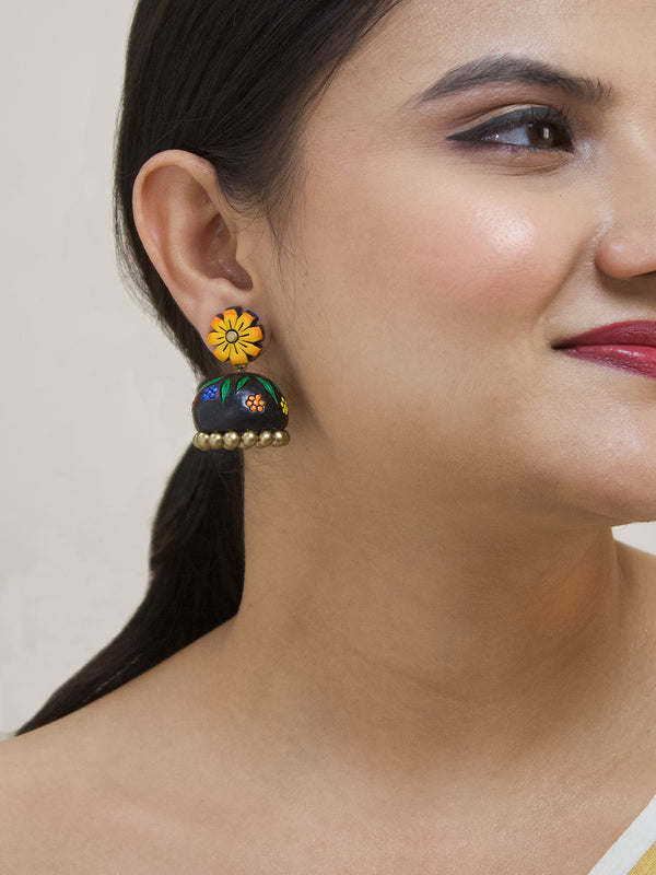 Handmade Terracotta Multicolor Floral Design Jhumka Earring