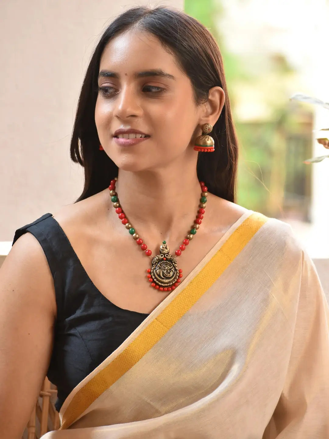 Gopalakrishna Design Hand Painted Terracotta Jewellery Set